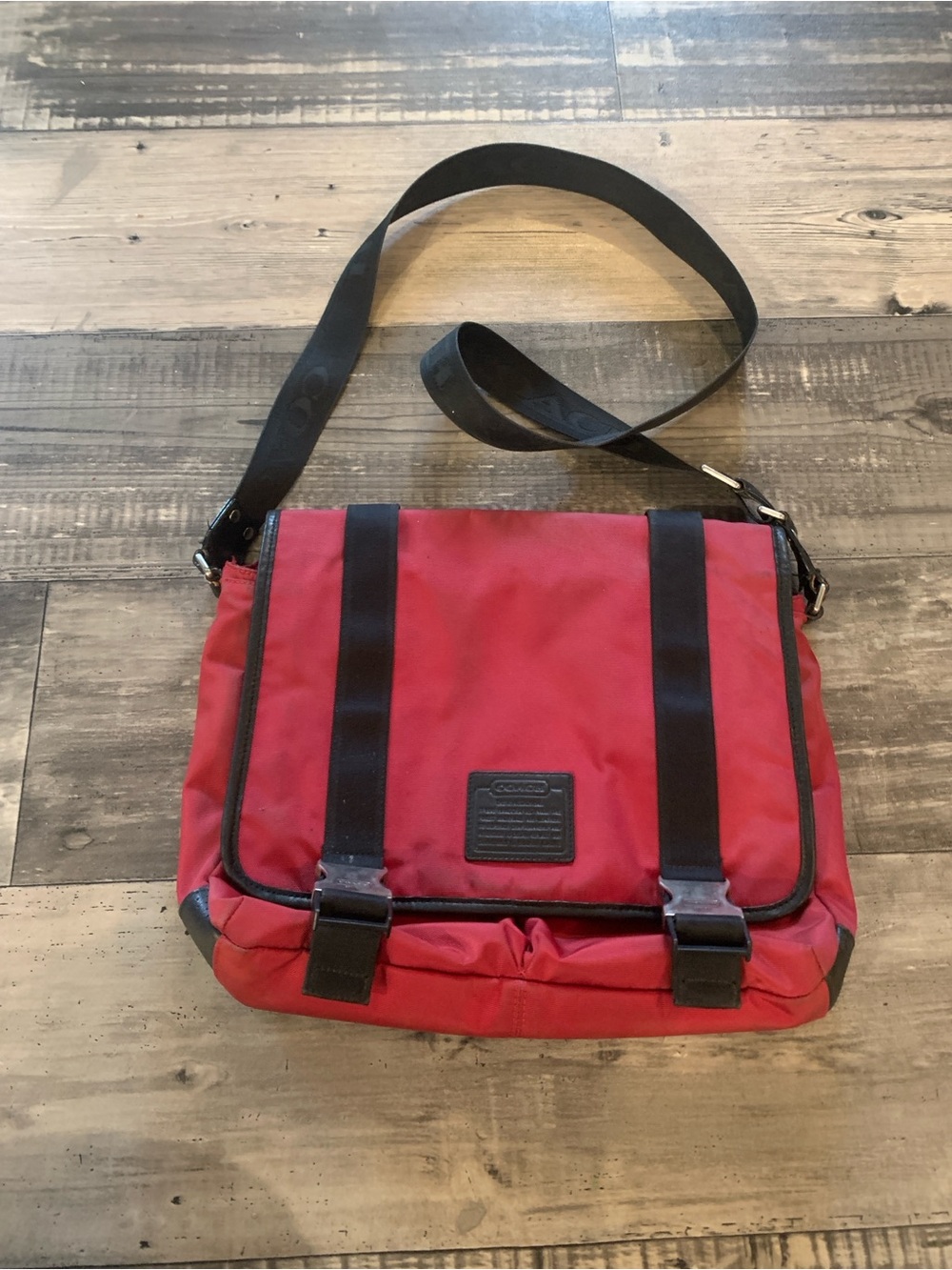 Coach Red Messenger Bag with Black Straps